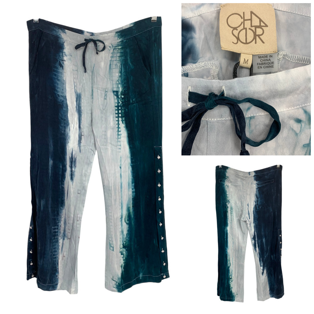 NEW Chaser Sz M Blue Tie Dye Button Trim Cropped Beach Pull On Pants Swim Cover